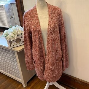 B B Dakota rust white long open pocketed cardigan Size S New